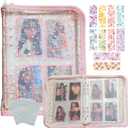 Kpop Photocard Binder with 6 Stickers Sheet & 50 Shinning Protective Card Sleeves Kpop Photocard Holder Book, A5 Binder Photocard Album 25 Inner Pages with 200 Pockets 6 Ring (Pink)