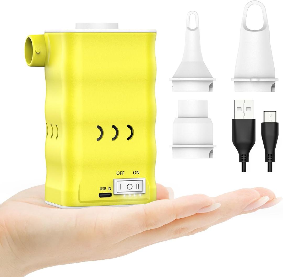 Air Mattress Pump: Rechargeable 6000mAh Portable Battery Air Pump, Quick-Fill Electric Air Inflator Deflator for Outdoor Camping Inflatable Bed Pool Boat Float Raft Swimming Rings Vacuum Bag (Yellow)