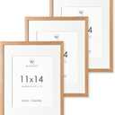 11x14 Picture Frame, 11x14 Solid Oak Frames with Mat to 8x10, 14x11 Wooden Frames for Wall, Natural Oak Wood Frame, Set of 3