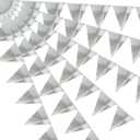 64ft Silver Triangle Pennant Banner Flag Metallic Paper Bunting Garland for Hanging Backdrop Birthday Party Decorations Graduation Bachelorette Bridal Wedding Baby Shower New Year Party Supplies