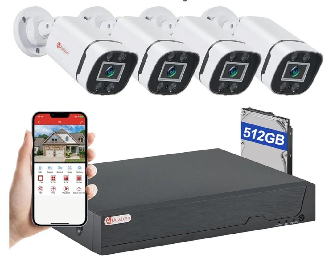 8CH H.265+ 3K Lite Wired CCTV Security Camera System with Human Vehicle Detection, 4X IP68 5MP Surveillance Camera for Indoor Outdoor, 512GB Hard Drive for 24-7 Recording, Remote Access