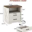 Yusong 23.62 Tall Farmhouse Nightstand, Rustic Wooden Night Stand with Charging Station, Beside Table with Drawers and Open Storage, End Tables for Bedroom, White