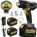 LCD Cordless Heat Gun, Portable Hot Air Gun with 2 x 6.0Ah Battery, Pistola De Calor Inalambrica with 4 Nozzles, 122-1022 Fast Heating Shrink for Vinyl Wrap, Automotive, Paint Removal