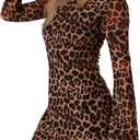 Milumia Women's Leopard Print Mini Dress Y2k Bell Long Sleeve Cheetah Short Dresses Going Out Party Clubbing Outfits Size S