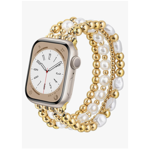 AIRSPO Gold Beaded Bracelets Compatible for Apple Watch Band 38mm 40mm 41mm 42mm 44mm 45mm Women, Fashion Handmade Dressy iPhone Watch Bands Elastic Strap for iWatch Series 11 10 9 SE 8 7 6 5 4 3 2 1