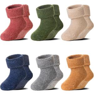 6 Pairs Baby Boy Girl Non Slip Socks Child Toddler Winter Thick Soft Wool Kids Warm Socks with Grips