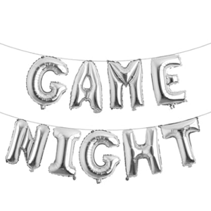 Game Night Balloon Banner,Party Backdrop Photography for Game On Birthday Party Decor Sleepover Slumber Prom Gaming Party Cake Table Decor, Silver