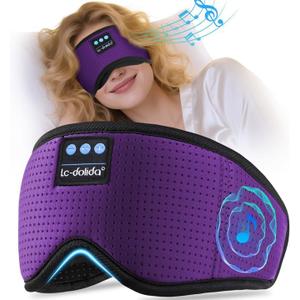 LC-dolida Bluetooth Sleep Mask with White NoiseSleep Headphones,Bluetooth Wireless Music Eye Mask, Ideal for Travel, Night Work, Napping, Side Sleeping and Office Use for Both Men and Women(Purple)