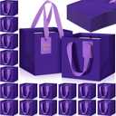 Windyun 50 Pcs Mini Paper Gift Bags with Handle 6 x 6 x 6'' Square Small Favor Bag with DIY Thank You Tag for Christmas Birthday Wedding Bridal Shower Bridesmaid Graduation Party (Purple)