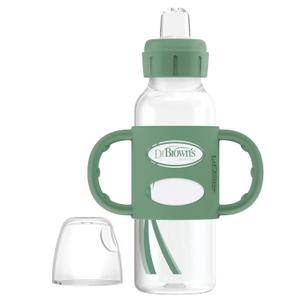 Dr. Brown's Milestones Narrow Sippy Spout Bottle with 100% Silicone, Easy-Grip Handles and Soft Sippy Spout, 8oz/250mL, Green, 1-Pack, 6m+