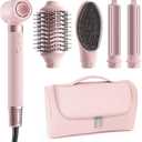 MESCOMB 5 in 1 Hot Air Styler Wrap, High-Speed Hair Dryer, Volumizing Brush with Auto Curlers, Fast Drying & Frizz-Free Styling, Straightening, No Heat Damage, Includes Travel Bag (Pink)