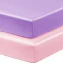 Horbaunal 2 Pack Satin Pack n Play Sheets for Baby with Sensitive Hair and Skin, Silky Mini Crib Sheets 38" x 24" x 5", Soft Playard Sheet Protector Baby Mattress Sheet, Blush Pink & Violet