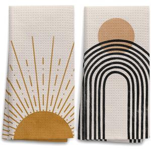 OHSUL Boho Sun Sunrise Sunset Sunshine Line Rainbow Highly Absorbent Kitchen Towels Dish Towels Dish Cloth Set of 2,Bohemian Hand Towels Tea Towel for Bathroom Kitchen Decor,Boho Lover Gifts