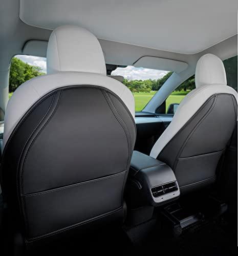 Weflye Car Seat Protectors Designed for Tesla Model Y/3 Accessories (Includes 2025 Model Y Juniper & Model 3 Highland), Wear Resistant Leather Kick Mats with More Space Pocket, Set of 2