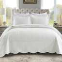 MarCielo 3-Piece 100% Cotton Oversized Bedspread Lightweight Quilt Coverlet Embroidery Farmhouse Bedding Set (TG Bright White, Oversized King (118"x106"))