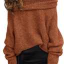 PRETTYGARDEN Women's Off The Shoulder Sweater Long Sleeve Tops 2026 Fall Loose Knit Pullover Sweaters Winter Clothes L