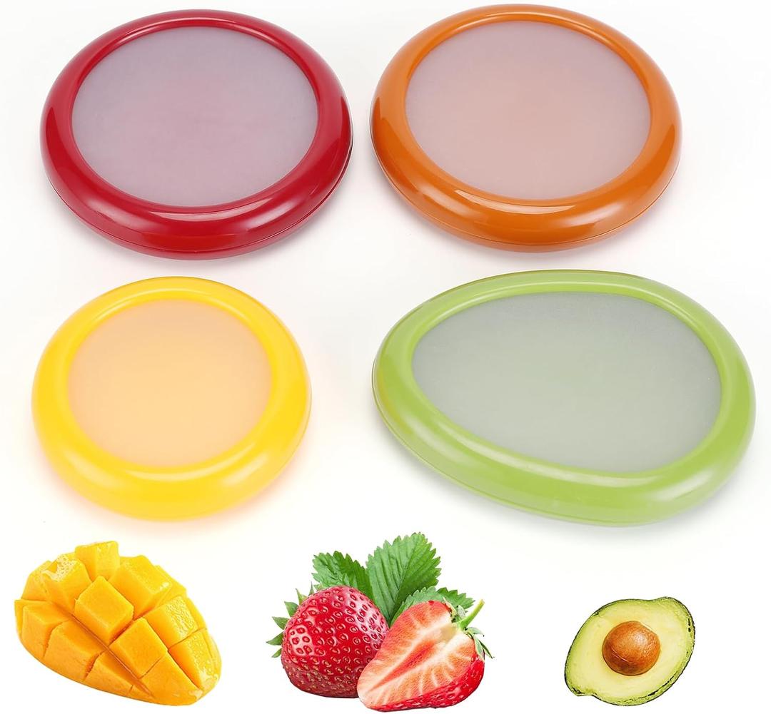 Winb Set of 4 Reusable Fruit and Veggie Savers - Ideal for Avocados, Tomatoes, Apples, Garlic, Onions, and More