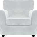 ZNSAYOTX Luxury Velvet Chair Slipcovers with Arm 2 Piece Stretch Chair Covers for Living Room Thick Soft Armchair Slipcover Anti Slip Pet Friendly Furniture Protector (Silver Grey),30"-47"(1 Cushion)