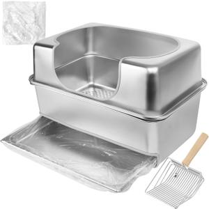 Stainless Steel Sifting Litter Box with Lid for Pine Pellets,Extra Large XL Pellet Litter Box Sifter with Removable Drawer Pan for Big Cats,Metal Litter Sifting Pan 23.5" x 15.7" x 8"