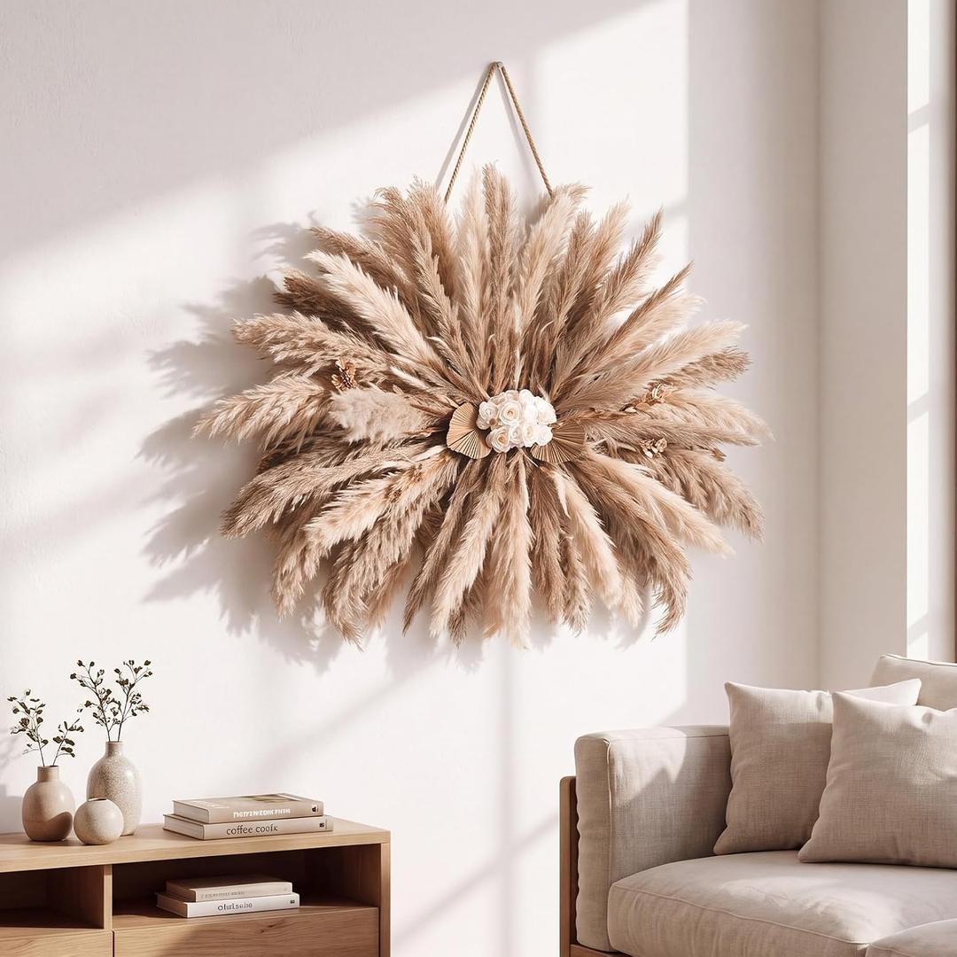 Tigeen 31.5" 138 Pcs Natural Pampas Grass Boho Decor Natural Blades Roses
