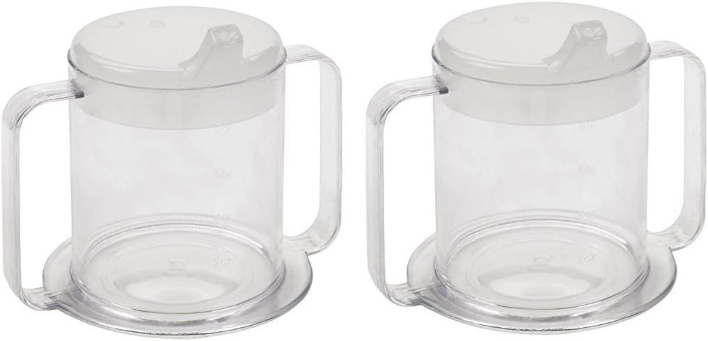 Special Supplies Independence 2-Handle Plastic Mug with 2 Style Lids, Lightweight Drinking Cup with Easy-to-Grasp Handles for Hot and Cold Beverages, Spill-Resistant Adult Sippy Cup (2-Pack)