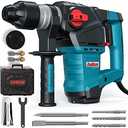 ENEACRO 1-1/4 Inch SDS-Plus 12.5 Amp Heavy Duty Rotary Hammer Drill, Safety Clutch 3 Functions with Vibration Control Including Grease, Chisels and Drill Bits with Case