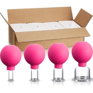 4 Pieces Glass Cupping Set Glass Silicone Cupping Cups Massage Vacuum Suction Cupping Cups for Body Face Leg Arm Back Shoulder Muscle and Joint Pain (Rose)