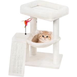 YOUPET Cat Tree with Cat Scratching Post for Indoor Cats, Cat Tower with Scratching Board and Playful Toy Balls, Cat Tree Tower with Cozy Hammock,Beige (25.59")