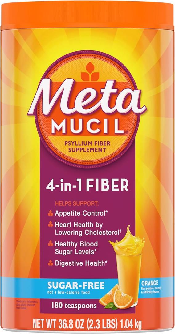 Metamucil 4-in-1 Daily Fiber Supplement, Psyllium Husk Powder for Digestive Health, Sugar-Free Fiber Supplement, Orange, Naturally Sourced Psyllium Husk Powder, 180 teaspoons (2.3 Pound (Pack of 1))