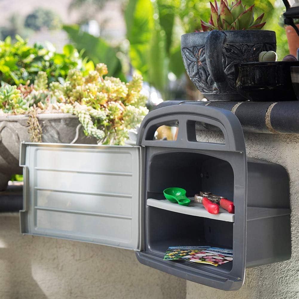 75 FT Garden Hose Holder with Nozzle Storage, Wall-Mounted Water Hose Reel Hangers for Outside, Weatherproof Resin Plastic Outdoor Storage Containers with Exclusive Shelf, Grey, 1 Pack