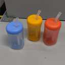 The First Years Squeeze & Sip Toddler Straw Cups - Squeezable Transition Sippy Cup with Silicone Straw - Toddler Feeding Supplies - Blue/Yelllow/Red - 7 Oz - 3 Count - Ages 6 Months and Up (Small)