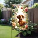 Spring Summer Dachshund Garden Flag Floral Flower Daisy Dog Seasonal Garden Flag 12x18 Inch Double Sided Decoration Yard Small Flag For Outside Holiday Seasonal Outdoor Banner