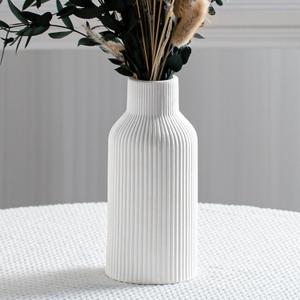 2 x Bohemian White Ceramic Vase - for Pampas Grass, Mantel, Bookshelf, Entryway and Living Room Decor (White, 8in)