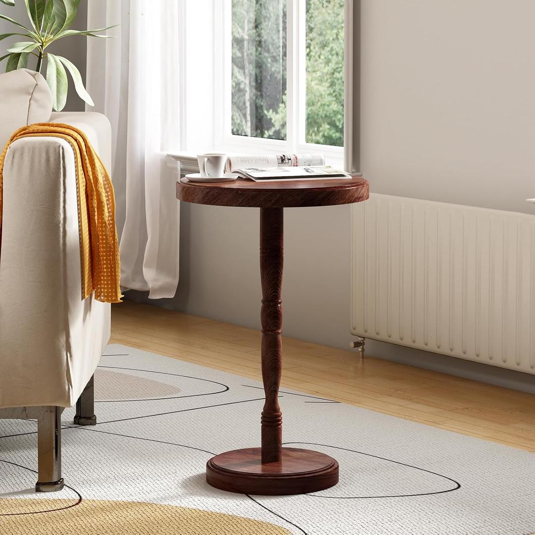 LAPTAIN Small Round Side Table, 13 Inch Solid Wood Drink Table with Pedestal Base, 20.5 Inch Tall Accent Martini Table for Living Room, Bedroom, Sofa & Small Spaces, Espresso