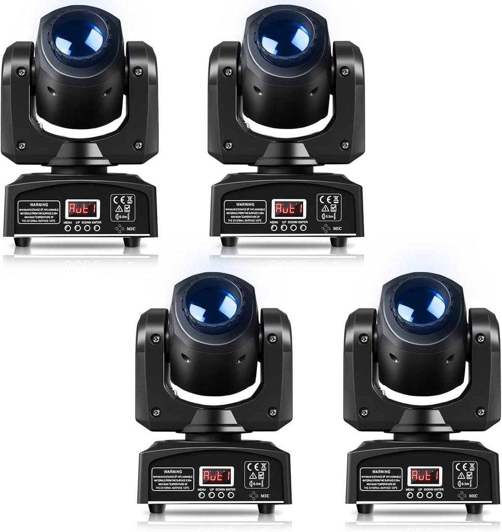 U`King LED Moving Head Light, 25W Moving Head DJ Lights with 7 GOBO 7 Color and Open White Stage Lighting by DMX and Sound Activated Spotlight for Parties Wedding Church Live Show KTV Club (Set of 4)