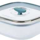 Anyday 5.5-Cup Square Glass Food Storage with Glass Lid | Plastic-Free Meal Prep & Microwave Cookware | Stackable Airtight Storage Container with Vented Lid for Microwave-Safe Reheating