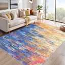 Modern Abstract Area Rug 4x6 Washable Rug for Living Room, Ultra Soft Rug for Bedroom, Non Slip Indoor Floor Carpet, Stain Resistant Rugs for Home Decor Office, Blue/Orange
