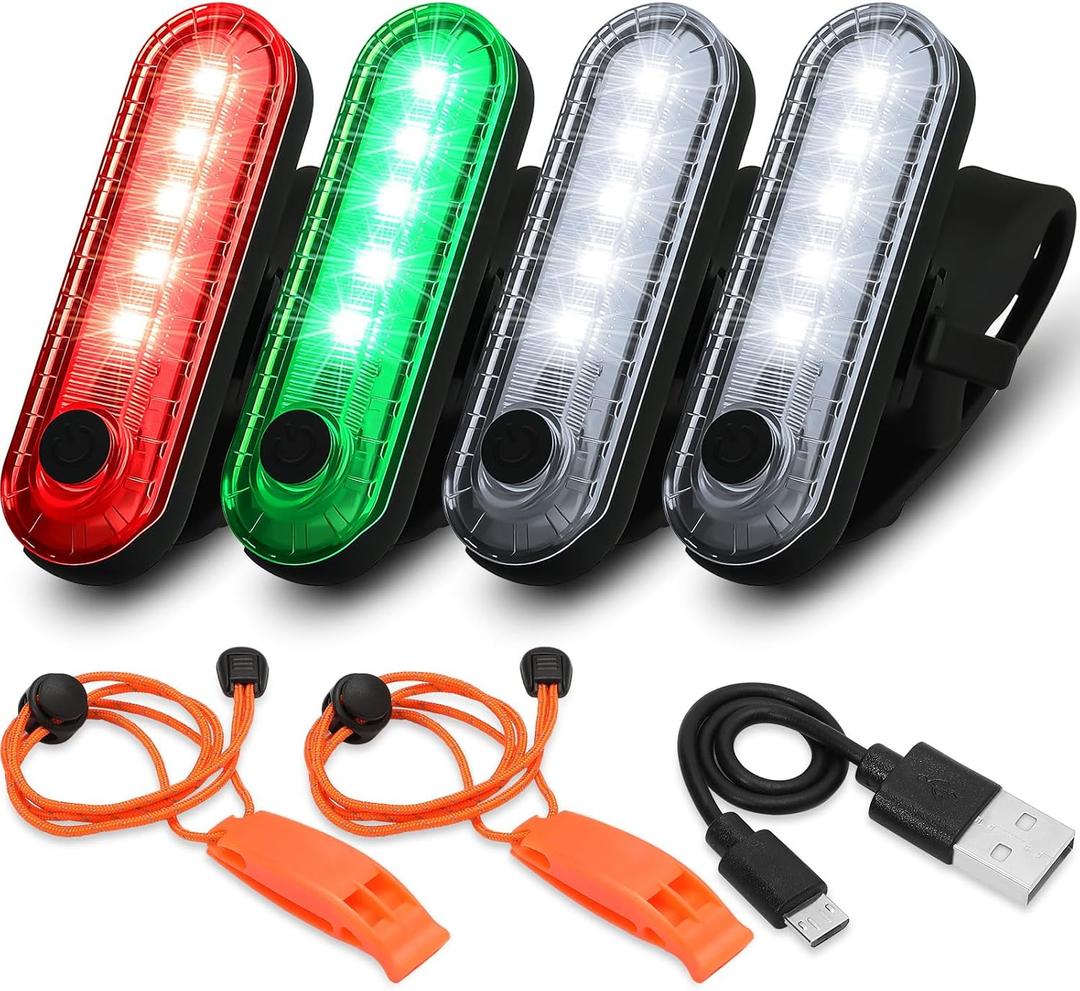 Treela 6 Pcs LED Navigation Kayak Lights with Safety Whistle Battery Operated Stern Boat Lights Rechargeable Boat Lights for Night Kayaking, Bike Tail Light, Pontoon, 4 Light Mode Options