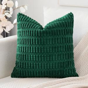 OTOSTAR Corduroy Decorative Throw Pillow Covers 22x22 Inch Super Soft Boho Striped Square Pillow Covers Case Modern Cushion Covers for Sofa Couch Bedroom Car Decor Christmas Green