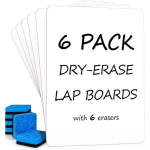 Scribbledo Small Dry Erase Boards for Students, 6 Pack 9 x 12 Double Sided White Boards with 6 Erasers, Student White Boards for Classroom, Personal Whiteboards for Kids, Mini Lap Boards