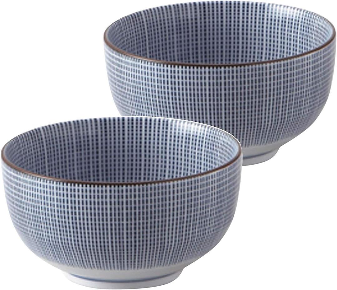 Mino Ware Japanese Ceramic Sendan Tokusa 5.04 Inches Diameter Large Rice Bowl Donburi Soup Noodle or Serving Bowl Set of 2 TR50024