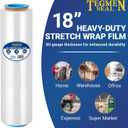 1-Pack 18" Stretch Wrap Rolls - 80 Gauge Industrial Strength Clear Film, 1200ft Length with Plastic Handle Option - Heavy Duty Self-Adhering for Moving, Shipping, Pallet Packing