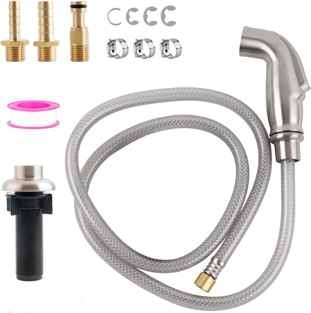 Universal Kitchen Side Sprayer Compatible with Moen Faucet, Kitchen Sink Faucet Sprayer Replacement with Quick Connector/Hose/Holder, Pull Out Sprayer Head Replacement, Easy to Install, Brushed Nickel