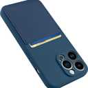 Design for iPhone 13 Pro Case with Card Holder for Women Men Soft Liquid Silicone Cover [Microfiber Lining] Full Camera Protection Shockproof Slim for iPhone 13 Pro Case Wallet Blue