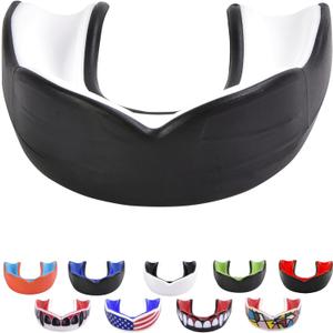 Oral Mart Black/White Adult Gum Shield - Sports Mouth Guard for Karate, Boxing, Martial Arts, Football, MMA, Sparring, Hockey, Rugby, BJJ, Muay Thai,Soccer