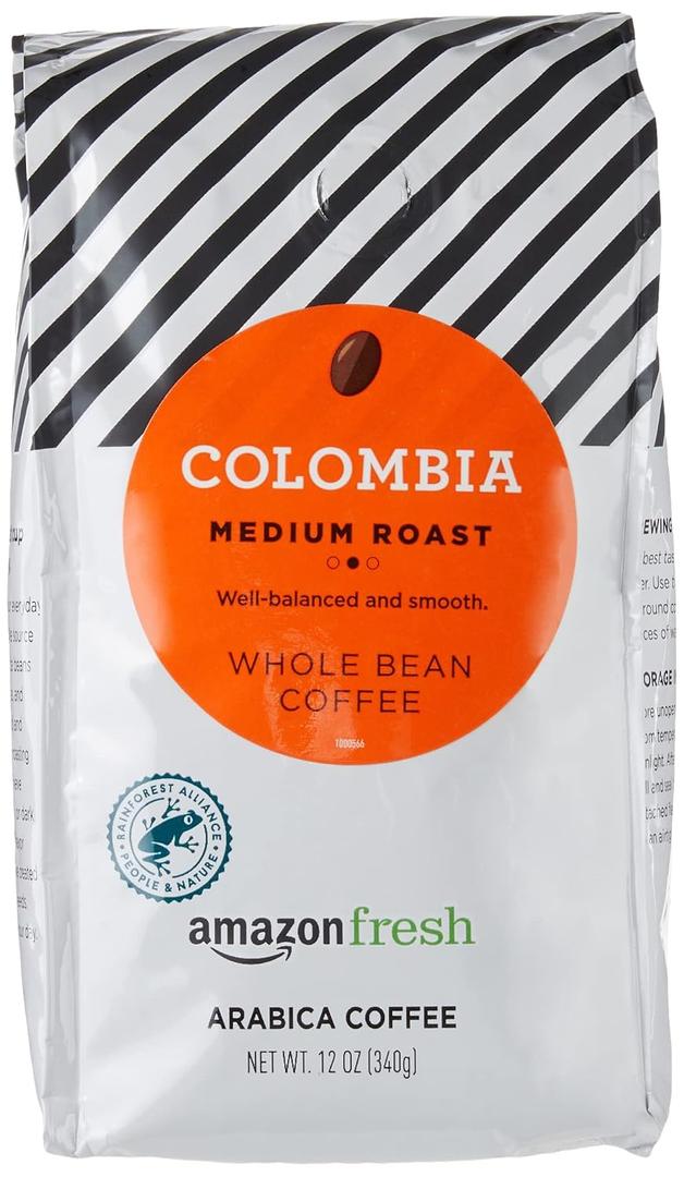 Amazon Fresh Colombia Whole Bean Coffee, Medium Roast, 12 Ounce (EXP 04/22/27)