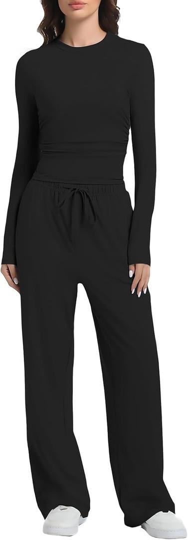 2 Piece Lounge Sets for Women Fall Outfits Long Sleeve Wide Leg Tracksuits Womens Casual Loungewear Two Pcs Matching Set
(Black, Medium)