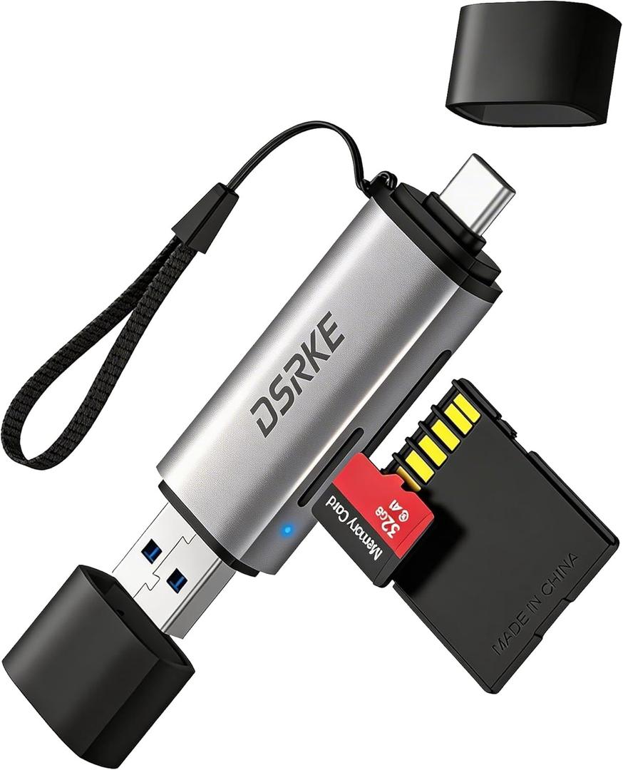 SD Card Reader, Aluminum USB C & USB 3.0 2-in-1 Micro SD Card Adapter | Compatible with iPhone 17/16/15, MacBook Pro/Air, iPad, Android, High-Speed Memory Card Reader - Space Gray