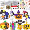 WorldBazaar Halloween Suncatchers Craft 24 Sets Halloween DIY Ornament Window Paint Art Craft Kits Pumpkin Bat Cat Sun Catchers for Kids Classroom Family Holiday Activities Party Supplies
