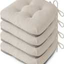 Indoor Kitchen Chair Cushions Set of 4 18"X16.5"X3" Soft Anti Slip Dining Chair Pads Tufted Kitchen Seat Cushion with Ties, Beige